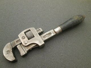 Vintage Stillson 8in.  Adjustable Pipe Wrench W/ Wood Handle - Erie Tool