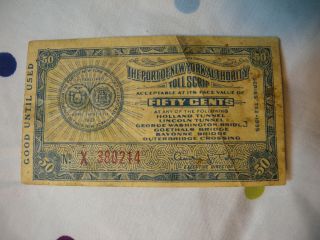 Port Of York Authority 1935 Toll Scrip Bridge Tunnel Ticket Fifty 50 Cents