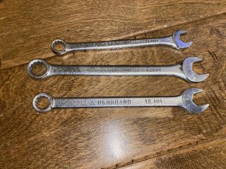 (3) Vintage Herbrand Metric Combo Wrenches 12 point 11mm,  12mm,  14mm 2