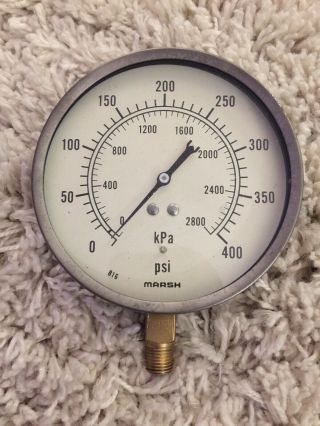 Vintage Marsh Pressure Gauge,  5” Diameter,  Built In Light Switch,  Steampunk Laml