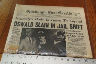 John F.  Kennedy - Oswald Slain - Pittsburgh Post - Gazette 11/25/1963 Newspaper
