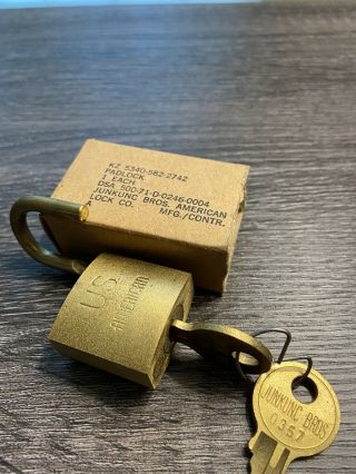 Vintage Brass Us American Padlock Lock W/ Key Army Military W/original Box