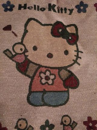 Vintage Rare Hello Kitty Tapestry Clothe Hand Bag Purse Grocery Bag Adorable