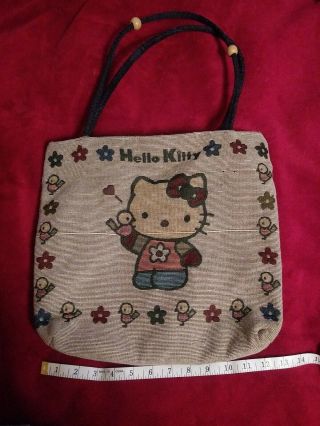 Vintage Rare Hello Kitty Tapestry Clothe Hand Bag Purse Grocery Bag Adorable 2