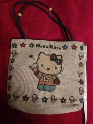 Vintage Rare Hello Kitty Tapestry Clothe Hand Bag Purse Grocery Bag Adorable 3