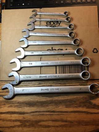 Vintage Billings Life - Time Tools Sae Combination Set Of 9: 7/16” Through 1”