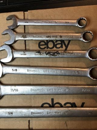 Vintage Billings Life - time Tools SAE Combination Set Of 9: 7/16” Through 1” 2