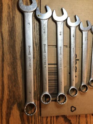 Vintage Billings Life - time Tools SAE Combination Set Of 9: 7/16” Through 1” 3