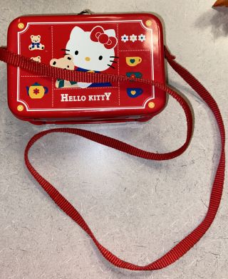 Rare Vintage 1996 Sanrio Red Tin Mini Purse Hello Kitty With Crossbody Strap