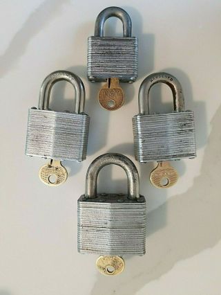 4 Vintage Master Lock Padlocks,  2 - No 1,  1 - No 3 & 1 - No 5,  Keys 2