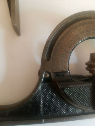 Vintage Checkered Starrett no.  12 Protractor Full Rotation and Plum Level 3