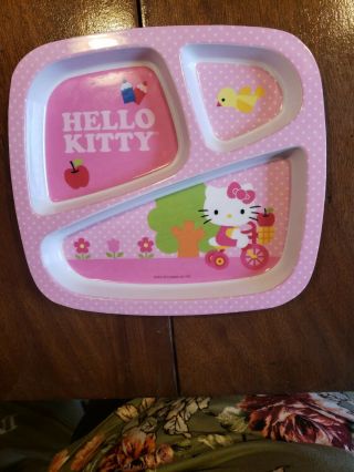 Zak Hello Kitty Pink Melamine 3 - Section Divided Kids Plate Tray Sanrio
