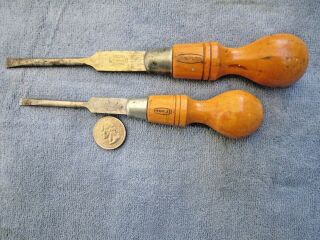 Set Of 2 English Made Screwdrivers W/ Flat Shaft For Wrench Turning - Marples