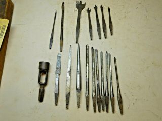 18 Vintage Gimlet,  Spade,  Spoon & Socket Drill Bits For Bit Brace
