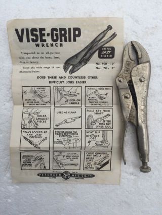 Vintage Petersen Vise Grips Model 7c And Advertisement