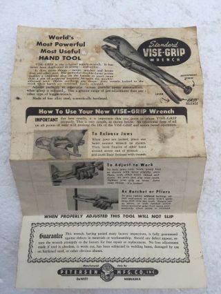 Vintage Petersen Vise Grips Model 7C And Advertisement 2