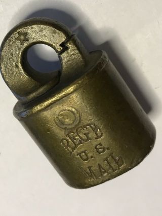 Antique U.  S.  MAIL Brass Padlock USPS Collectable Registered Mail Bag Lock V82816 2