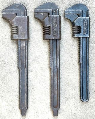 (3) 1920s - 30s Ford Script Adjustable Monkey Wrenches Model T A V - 8 Fomoco