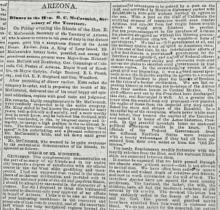 Arizona Territory - R.  C Mccormick & Charles Poston - Early Pioneers 1865 Newspaper