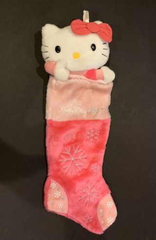 Hello Kitty Sanrio Pink & White Plush Embroidered Christmas Stocking 21” X 8”