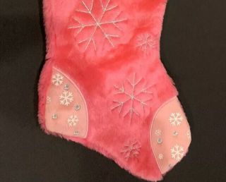 Hello Kitty Sanrio Pink & White Plush Embroidered Christmas Stocking 21” X 8” 2