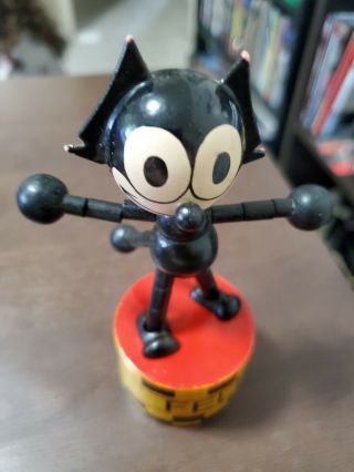 Vintage Wood Wooden Felix The Cat Push Up Puppet Toy Ftcp Inc E3b4
