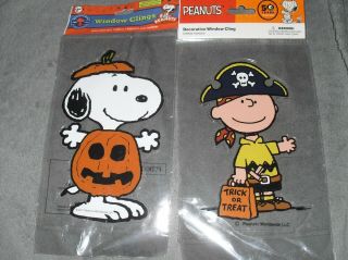Rare 2 Great Pumpkin Halloween Snoopy & Pirate Charlie Brown Window Cling