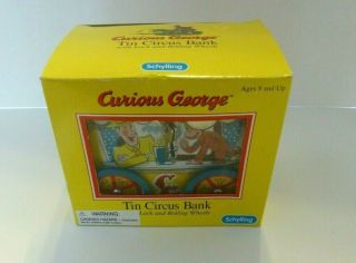 Schylling Curious George Tin Circus Bank Child Vintage Bank W Lock & Key