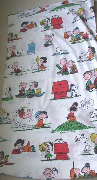 1971 Charlie Brown Peanuts Snoopy Twin Fitted Bed Sheet & Pillowcase