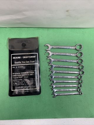 Vintage Sears Craftsman 43441 10 - Piece Combo Ignition Sae Wrench Set No.  9 Usa