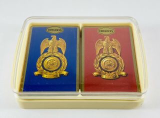 Congress Vintage Playing Cards - Dbl Deck In Hinged Plastic Case.