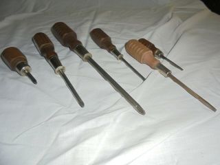 6 Usa Made Vintage Screw Drivers Wood Handle 1 Very Long