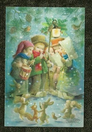 Vintage Juan Ferrandiz Christmas Card & Envelope Love Song - Carolers & Animals