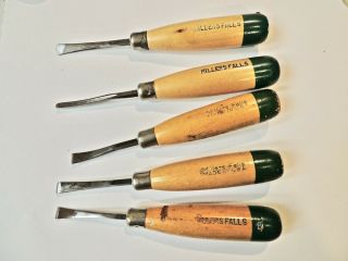 Vintage Millers Falls Wood Carving Tool Set Of (5) Gouges Chisels