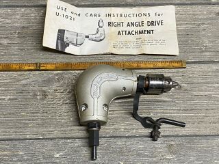 Vintage Black & Decker Right Angle Drill Drive Attachment 1/4 Chuck And Key