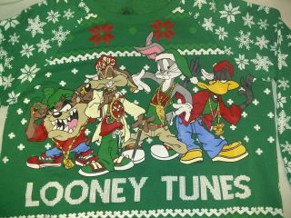 Warner Bros Looney Tunes Christmas Hip Hop Rap Sweater Size L Rare Bugs Bunny