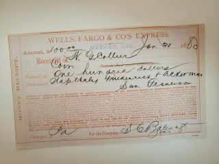 1880 Merced Ca Wells Fargo Express Agent Bates San Francisco Ackerman Money Rcpt
