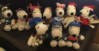 Set Of 10 Plush Peanuts Snoopy’s 4 Whitmans 6 Metlife