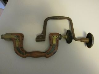 Antique Wood/brass Brace,  Brown & Co.  Sheffield,  With Old Metal Brace,  Unknown