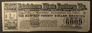 1888 The Louisiana State Lottery 20th Class L - Orleans 1