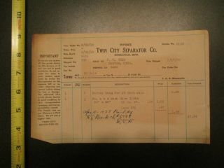 Twin City Separator Company Minnesota 1928 Invoice Letterhead 510