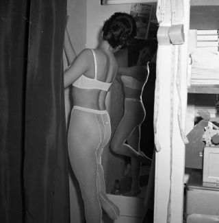 1950s Negative - Sexy Pinup Girl In Bra & Fishnet Stockings - Cheesecake T420449