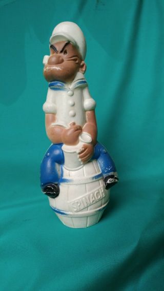 Popeye The Sailor Man Sitting On A Barrel Of Spinach 1960s Plastic Toy - Kfs Mark