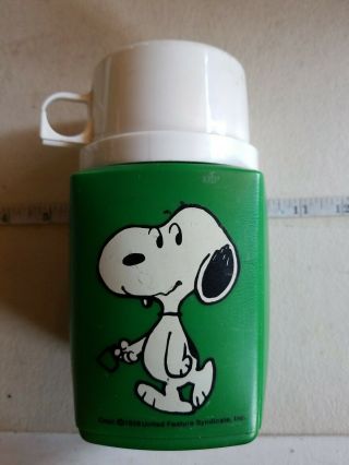 Vintage 1958 Thermos Brand Peanuts Snoopy Plastic Dog House Thermos Green Cup