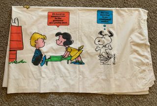 Vintage Snoopy Charlie Brown Peanuts Happiness Flat Bed Sheet 70s Usa