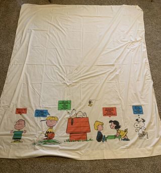 Vintage Snoopy Charlie Brown Peanuts Happiness Flat Bed Sheet 70s USA 3