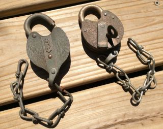 1 Yale Padlocks Keyed Alike With Chain & 1 Brass Barrel Key
