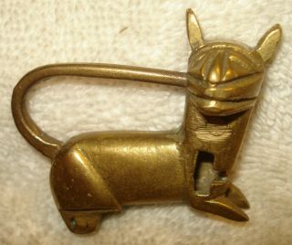 Vintage Chinese Padlock Brass Lion Foo Dog Cat Lock