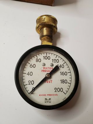 Vtg Marshalltown Mfg Co Iowa Water Pressure Test Gauge Plumbing Tool 0 - 200 Psi