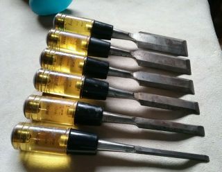 Set Of 6 Buck Bros.  8.  5 " Wood - Beveled Chisels Made In Usa